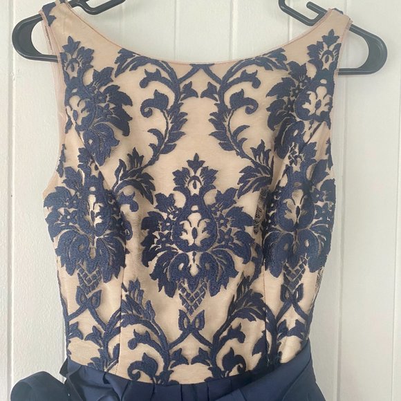 Adrianna Papell Embroidered Lace Taffeta High-Low Ball Gown - Picture 7 of 9